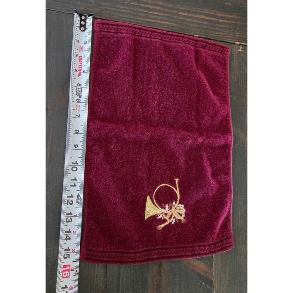 Burgundy Christmas Towel Set 4pc Gold Horn Holly Bath Hand Towels Holiday Decor